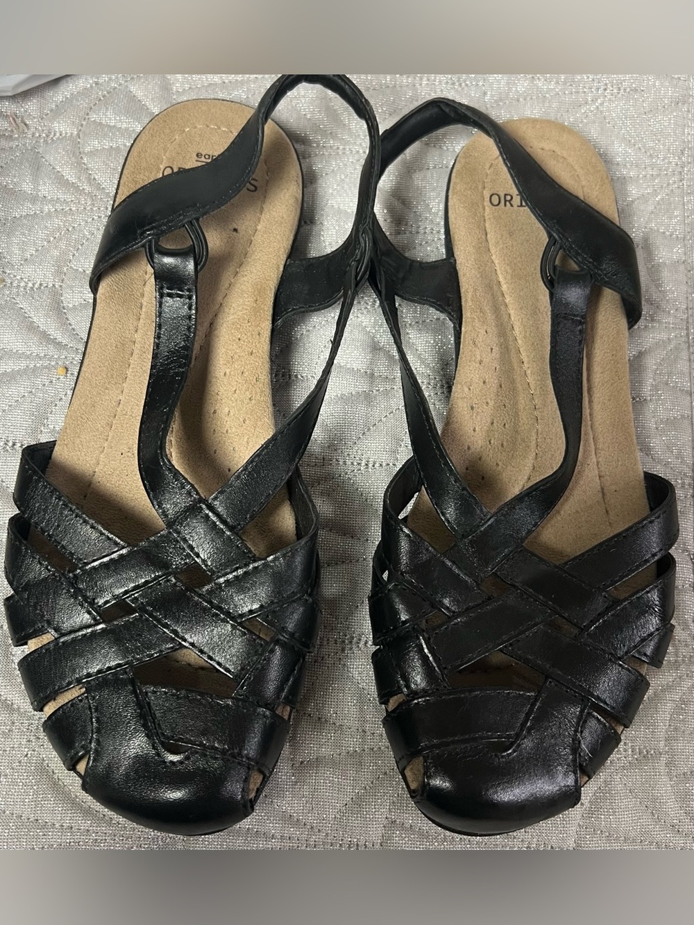 Earth Origins Belle Brielle Fisherman Slingback Black Sandals Size 9